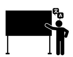 pictogram vector illustratie, stok figuur van een mannetje vertaler docent, taal docent, onderwijs een buitenlands taal