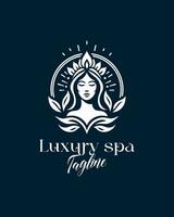 luxe vrouwelijk spa logo. deze welzijn geïnspireerd ontwerp straalt uit verfijning en kalmte, maken het de perfect symbool voor schoonheid, ontspanning, en holistische goed het zijn. vector