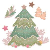 Kerstmis boom in roze decoratie tekenfilm illustratie vector clip art sticker