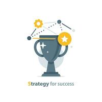 strategie voor succes, goud beker, spel trofee, prijs ceremonie, groot prestatie, overwinning prijs, beloning programma vector