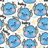 naadloos patroon van schattig blauw draak gezicht met baby woord Aan wit achtergrond.chinees dier karakter tekenfilm ontwerp.zodiac.baby kleding.kawaii.vector.illustratie. vector