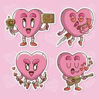 schattig tekenfilm vector illustratie reeks van roze hart karakter. schattig liefde symbolen mascotte illustratie