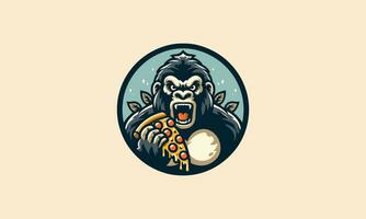 gorilla eten pizza vector illustratie logo ontwerp