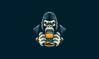 gorilla's eten hamburger vector illustratie mascotte ontwerp