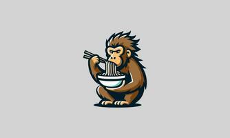 baviaan eten ramen vector illustratie mascotte ontwerp