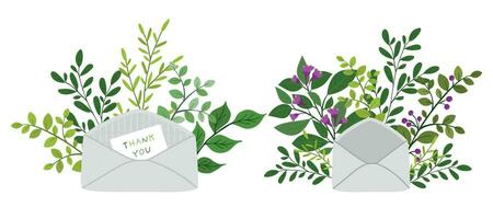 bloemen en papier enveloppen geïsoleerd illustratie. voorjaar bloemen mail. vector ontwerp concept voor valentijnsdag dag, moeder s dag, Dames s dag vakantie