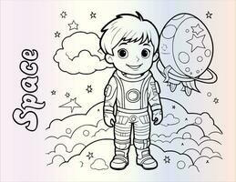 schattig jongen gaan naar ruimte kleur Pagina's tekening voor kinderen vector