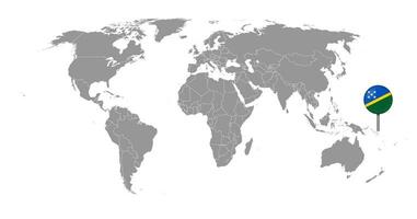 speldkaart met de vlag van de Salomonseilanden op wereldkaart. vectorillustratie. vector