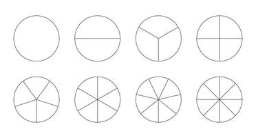 reeks van pizza grafieken. gesegmenteerd grafieken. taart tabel Sjablonen. sectoren verdelen de cirkels Aan Gelijk onderdelen. schets zwart dun grafiek. segmenten infografisch. diagram wiel onderdelen. vector illustratie. eps.