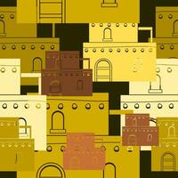 bewerkbare gemakkelijk twee vloeren traditioneel Arabisch huis vector illustratie in divers kleuren net zo naadloos patroon met donker achtergrond voor Islamitisch momenten of midden- oostelijk geschiedenis en cultuur ontwerp