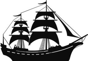 brigantine boot het zeilen in zee wateren geïsoleerd zeilboot met glasvezel kleding en vlaggen. vector monochroom marinier jacht. ai gegenereerd illustratie.