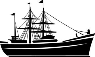 brigantine boot het zeilen in zee wateren geïsoleerd zeilboot met glasvezel kleding en vlaggen. vector monochroom marinier jacht. ai gegenereerd illustratie.