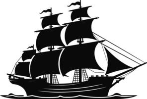 brigantine boot het zeilen in zee wateren geïsoleerd zeilboot met glasvezel kleding en vlaggen. vector monochroom marinier jacht. ai gegenereerd illustratie.