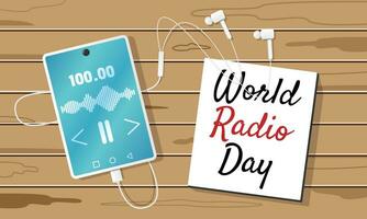 wereld radio dag poster met streaming radio Aan smartphone vector