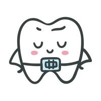 hand- getrokken tekenfilm van een tand vervelend een beugel. orthodontie concept vector