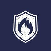 brand bescherming icoon, schild en vlam vector teken met structuur
