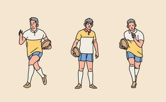 rugby karakter spelers in actie reeks lijn stijl illustratie vector