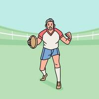 rugby Amerikaans voetbal karakter spelers actie atleet veld- lijn stijl illustratie vector