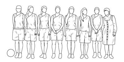 hand- getrokken schetsen van vrouw basketbal speler atleten silhouetten, basketbal, geïsoleerd vector