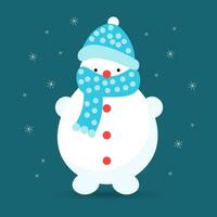 schattig sneeuwman in een hoed en sjaal, vlak stijl. tekenfilm illustratie, afdrukken voor kinderen, vector