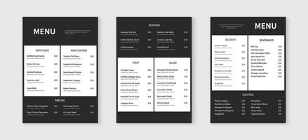 minimalistische menu lay-out sjabloon. restaurant voedsel en drinken menu ontwerp. vector illustratie