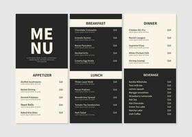 elegant restaurant menu ontwerp sjabloon. menu lay-out ontwerp voor restaurants en cafe. vector illustratie