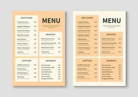 menu sjabloon voor restaurant en cafe. minimalistische restaurant menu boekje ontwerp. brochure, omslag, folder ontwerp. vector illustratie