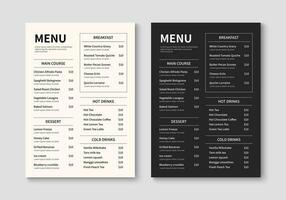 menu sjabloon voor restaurant en cafe. minimalistische restaurant menu boekje ontwerp. brochure, omslag, folder ontwerp. vector illustratie