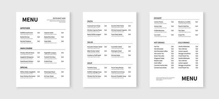 elegant restaurant menu ontwerp sjabloon. menu lay-out ontwerp voor restaurants en cafe. vector illustratie