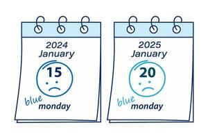 2 kalender lakens met datum 2024, januari 15 en 2025, januari 20 met opschrift en beroerte in de omgeving van vector