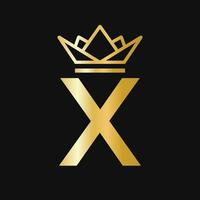 brief X kroon logo. kroon logo voor schoonheid, mode, ster, elegant, luxe teken vector