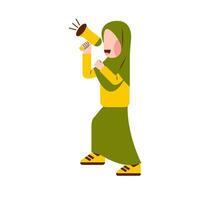 karakter van hijab meisje Holding megafoon vector