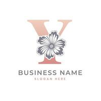 y brief logo met bloem. bloemen y logo vrouwelijk luxe logo ontwerp vector