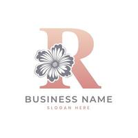 r brief logo met bloem. bloemen r logo vrouwelijk luxe logo ontwerp vector