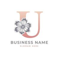 u brief logo met bloem. bloemen u logo vrouwelijk luxe logo ontwerp vector