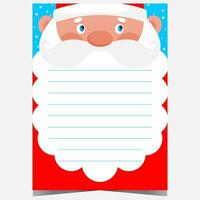 Kerstmis brief of wens lijst sjabloon met de kerstman claus Aan achtergrond en leeg ruimte naar schrijven een groet tekst of felicitatie bericht Aan santa's baard. klaar naar afdrukken vector illustratie.