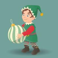 schattig Kerstmis elf houdt een bubbels. santa's helper. vector illustratie. groet seizoensgebonden voor scrapbooken, kaart, poster en uitnodigingen.