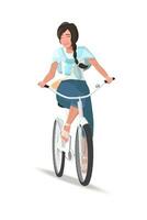 schattig gelukkig jong vrouw Aan fiets concept. gezond levensstijl. gezond levensstijl. aanbiddelijk vrouw fietser. vector illustratie.