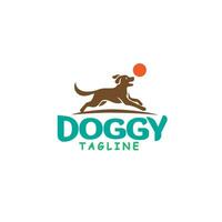 hond spelen bal logo ontwerp vector sjabloon illustratie