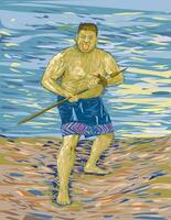 Maori krijger het uitvoeren van haka oorlog dans post impressionisme kunst stijl vector