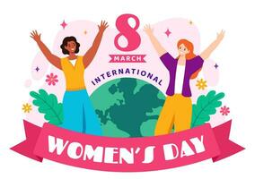 Internationale vrouwen dag vector illustratie Aan maart 8 naar vieren de prestaties en vrijheid van Dames in vlak tekenfilm achtergrond ontwerp