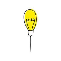 tekening licht lamp met stralen schijnen, dun lijn. hand- getrokken schattig tekening licht lamp met wolfraam helix. helder schijnen licht lamp in tekening stijl. concept creativiteit, inspiratie, uitvinding, idee, gedachte vector