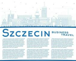 schets szczecin Polen stad horizon met blauw gebouwen en kopiëren ruimte. szczecin stadsgezicht met oriëntatiepunten. reizen en toerisme concept met modern en historisch architectuur. vector