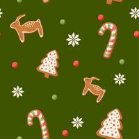 vector naadloos patroon met peperkoek koekje voor Kerstmis dag en nieuw jaar. vakantie winter symbool in tekenfilm stijl. feestelijk behandelt. winter eigengemaakt snoepgoed. vector illustratie.