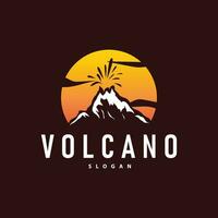 vulkaan logo illustratie silhouet ontwerp vulkaan berg uitbarsting met gemakkelijk rotsen en lava vector