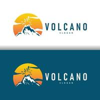 vulkaan logo illustratie silhouet ontwerp vulkaan berg uitbarsting met gemakkelijk rotsen en lava vector