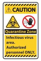 Let op quarantaine besmettelijk virus gebied teken op witte achtergrond vector