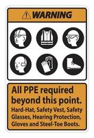 waarschuwing pbm na dit punt vereist. veiligheidshelm, veiligheidsvest, veiligheidsbril, gehoorbescherming vector