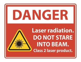 gevaar laserstraling, niet staren in de straal, klasse 2 laserproduct teken op witte achtergrond vector