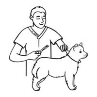 huisdier uiterlijke verzorging hond. salon voor dieren. tekening stijl dier en karakter hand- getrokken. vector illustratie.